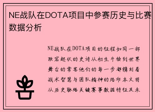 NE战队在DOTA项目中参赛历史与比赛数据分析