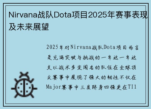 Nirvana战队Dota项目2025年赛事表现及未来展望